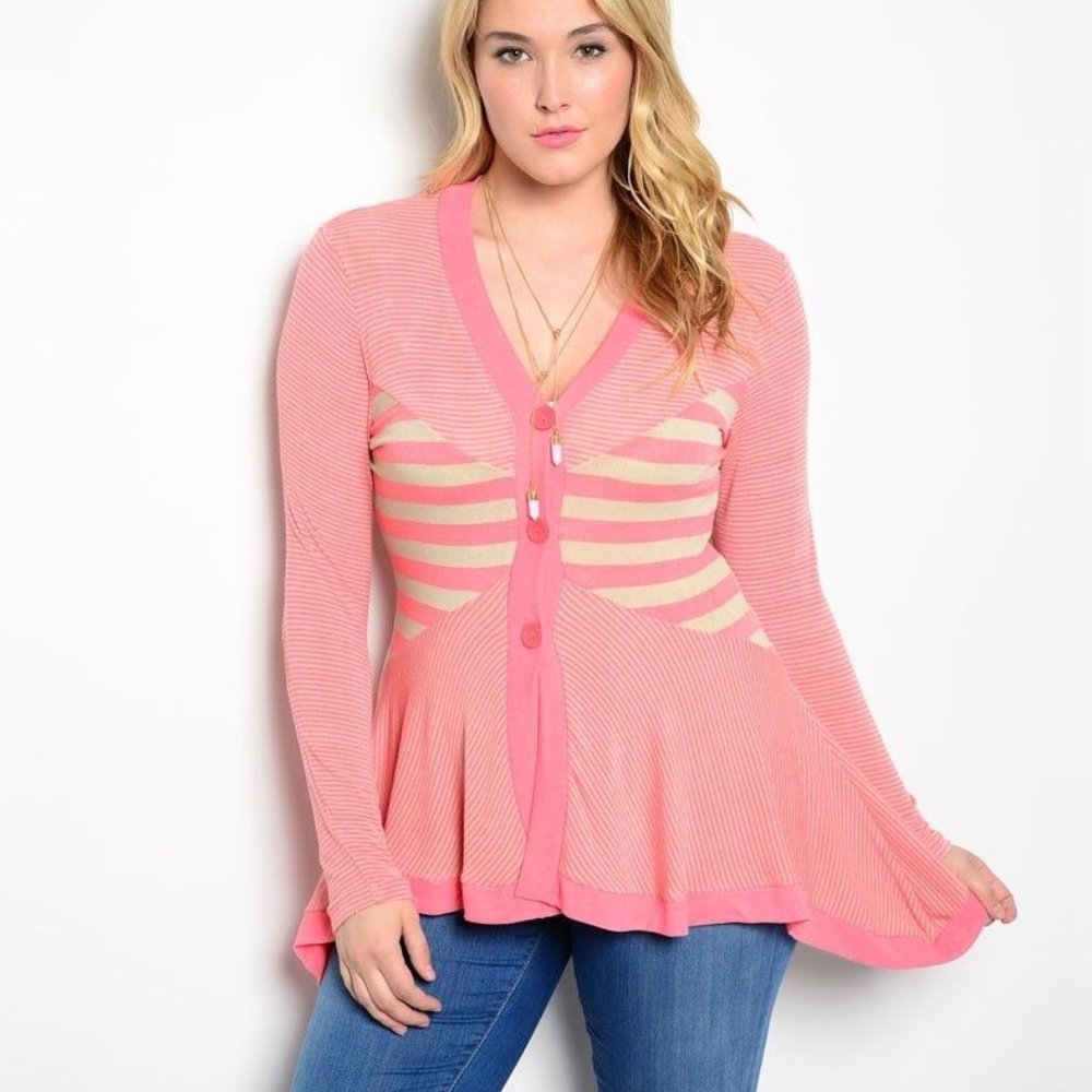 NWOT Finesse Women's Striped Asymmetrical Sweater Long-Sleeve V-Neck Size 3XL